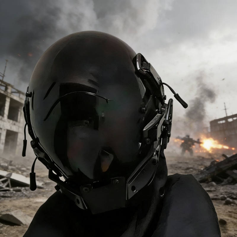 Helmet Full Face - Mecha style cyberpunk helmet mask, full